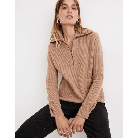 Madewell Merino Wool Glenbrook Half-Zip Pullover Sweater - Heather Saddle - Picture 2 of 11